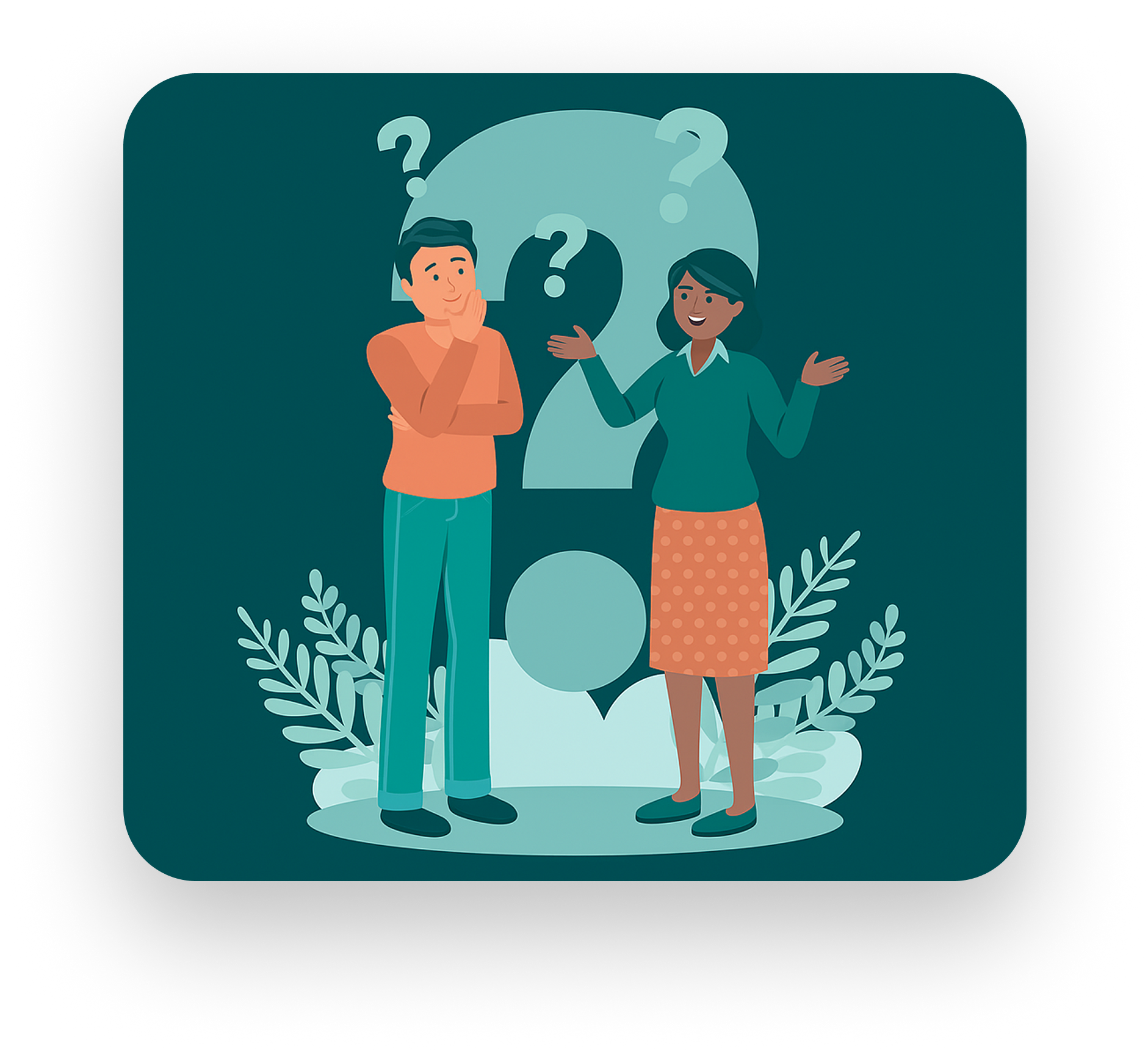 Illustration of people with question marks